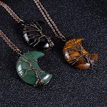 Load image into Gallery viewer, Tree of Life Crescent Moon Necklace Bronze Copper Wire Wrap Natural Gemstones Healing Crystal Pendant Necklace(#2 Set)
