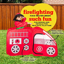 Load image into Gallery viewer, Fire Truck Tent with Sound Button for Kids Toddlers Boys &amp; Girls - Red Fire Engine Pop Up Pretend Playhouse Indoors &amp; Outdoors - Quick Set Up Weather Proof Fabric Foldable &amp; Spacious – Great Gift Idea
