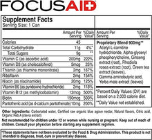 Load image into Gallery viewer, FOCUSAID Energy Blend, Nootropics Drink for Brain Fuel, Alpha-GPC, GABA, B-Complex, Yerba Mate, Green Tea, 100% Clean,100mg Natural Caffeine, 12-oz. cans (Value Pack of 24)
