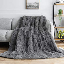 Load image into Gallery viewer, BUZIO Shaggy Faux Fur Weighted Blanket 20lbs, Super Soft Plush Fleece and Cozy Sherpa Reverse, Long Fur Fluffy Bed Throw Blankets 60"x80" Grey
