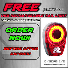 Load image into Gallery viewer, BLITZU Gator 390 USB Rechargeable LED Bike Light Set, Bicycle Headlight Front &amp; Free Rear Back Tail Light. Waterproof, Easy to Install for Kids Men Women Road Cycling Safety Commuter Flashlight Black
