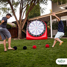 Load image into Gallery viewer, SWOOC Games - Giant Kick Darts (Over 6ft Tall) with Over 15 Games Included - Giant Inflatable Outdoor Dartboard with Soccer Balls, Air Pump &amp; Score Card - Jumbo Foot Darts Game with Big Target (Red)
