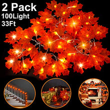 Load image into Gallery viewer, Thanksgiving Decorations Lighted Fall Garland, Fall Maple Leaves String Lights for Indoor Outdoor Total 32 ft 100 LED Maple Leaves Light，Halloween String Lights Fall Decor for Home Holiday
