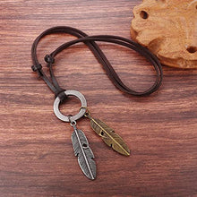 Load image into Gallery viewer, MILACOLATO 5Pcs Leather Necklace for Men Women Vintage Feather Cube Chain Necklace Adjustable,

