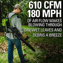 Load image into Gallery viewer, Greenworks Pro 80V (180 MPH / 610 CFM) Cordless Backpack Leaf Blower, 2.5Ah Battery and Charger Included BPB80L2510
