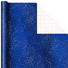 Load image into Gallery viewer, Hallmark Holiday Wrapping Paper with Cut Lines on Reverse (3 Rolls: 120 sq. ft. ttl) Starry Snowflakes, Winter Galaxy, Navy Blue, Gold for Christmas, Hanukkah, Birthdays, Graduations, Weddings
