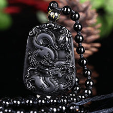 Load image into Gallery viewer, Pure Natural Zodiac Necklace Pendant Made of Obsidian Gemstone Horoscope Animal Sign Amulet (Dragon，Lucky)

