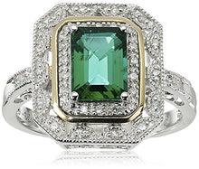 Load image into Gallery viewer, Sterling Silver and 14k Yellow Gold Emerald Cut Created Emerald and Diamond Accent Art Deco-Style Ring, Size 7
