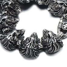 Load image into Gallery viewer, COOLSTEELANDBEYOND Gothic Biker Large Lion Head Link Bracelet for Men Stainless Steel Silver Black Two-Tone
