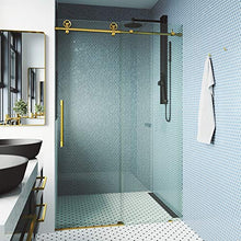 Load image into Gallery viewer, VIGO VG6044MGCL6076 2.75"L -60.0"W -76.0"H Elan Cass Aerodynamic Frameless Sliding Shower Door with Clear Tempered Glass and Stainless Steel Hardware in Matte Gold Finish with Reversible Handle
