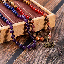 Load image into Gallery viewer, Bivei 7 Chakra 108 Mala Beads Bracelet Real Healing Gemstone Yoga Meditation Hand Knotted Mala Prayer Bead Necklace(Lotus OM-6mm Beads)
