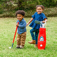 Load image into Gallery viewer, Sunny Days Entertainment Toddler Golf Set – Complete Golf Toy Playset for Kids | 3 Junior Golf Clubs + 3 Balls + 2 Practice Holes + 1 Golf Cart with Wheels
