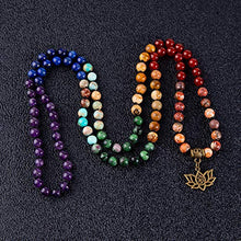 Load image into Gallery viewer, Bivei 7 Chakra 108 Mala Beads Bracelet Real Healing Gemstone Yoga Meditation Hand Knotted Mala Prayer Bead Necklace(Lotus OM-6mm Beads)
