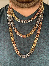 Load image into Gallery viewer, Tri Color Cuban Chain Or Bracelet - Heavy 12mm with Diamond Clasp- Mens Miami Cuban - Yellow Rose &amp; White Gold Over Stainless Steel (20" Chain)
