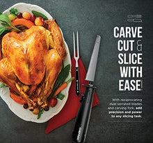 Load image into Gallery viewer, Chefman Electric Knife with Bonus Carving Fork &amp; Space Saving Storage Case Included One Touch, Durable 8 Inch Stainless Steel Blades, Rubberized Black Handle, BPA Free, 120 Volts and Watts
