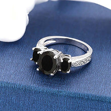 Load image into Gallery viewer, Gem Stone King 925 Sterling Silver Black Onyx 3-Stone Women's Ring (2.41 Cttw Oval, Available 5,6,7,8,9) (Size 6)
