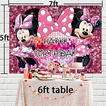 Load image into Gallery viewer, Minnie Mouse Backdrop Party Supplies Photography Backdrop Mickey 1st 2nd 3rd Birthday Background Princess Girls Hot Pink Decoration for Kids Banner Photo Studio Props 7x5Ft
