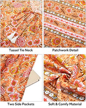 Load image into Gallery viewer, Arach&amp;Cloz Women's Boho Tie Neck Printed Short Sleeve Floral Summer Loose Tassels Casual Midi Dress with Pockets (Floral01,S)
