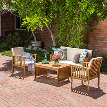Load image into Gallery viewer, Christopher Knight Home Carolina Outdoor Acacia Sofa Set, 4-Pcs Set, Brown Patina + Cream Cushion
