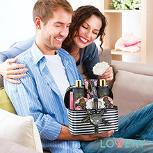 Load image into Gallery viewer, Home Spa Gift Basket, Luxury 8 Piece Bath &amp; Body Set For Men and Women, Fresh Peony Scent - Contains Shower Gel, Bubble Bath, Lotion, Bath Salt, Body Scrub, Bath Soap, Back Scrubber &amp; Cosmetic Bag
