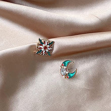 Load image into Gallery viewer, 14K Gold Plated Luxury Retro Aristocratic Palce Enamel Sun &amp; Moon Stud Earrings for Women S925 Silver Post Stud Light Weight Birthday Valentine's Day Mothers Day Christmas Gift

