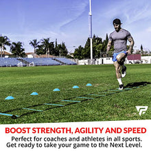 Load image into Gallery viewer, Pro Agility Ladder and Cones - 15 ft Fixed-Rung Speed Ladder with 12 Disc Cones for Soccer, Football, Sports, Exercise, Workout, Footwork Training - Includes 4 Stakes, Heavy Duty Carry Bag (Yellow)
