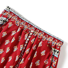 Load image into Gallery viewer, Love Welove Fashion Women's Summer Wide Leg Elastic High Waist Printed Boho Hippie Palazzo Pants Plus Size (S, Burgundy National Floral)
