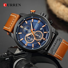 Load image into Gallery viewer, Mens Leather Strap Watches Classic Casual Dress Stainless Steel Waterproof Chronograph Date Analog Quartz Watch (Brown Black)
