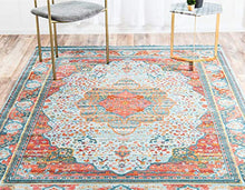 Load image into Gallery viewer, Unique Loom Baracoa Collection Bright Tones Vintage Traditional Light Blue Area Rug (5' 5 x 8' 0)
