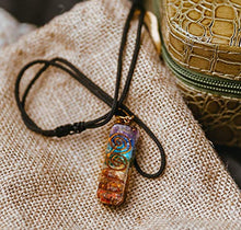 Load image into Gallery viewer, Crystal Vibe Orgone Seven Chakra Stones Handmade Healing Pendant Crystal Necklace with Adjustable Cord for EMF Protection, Stress, Anxiety, Meditation, Spiritual Gift Jewelry
