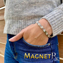 Load image into Gallery viewer, MagnetRX® Women’s Magnetic Therapy Bracelet - Arthritis &amp; Carpal Tunnel Pain Relief Crystal Bracelets for Women - Adjustable Length with Sizing Tool (Silver)
