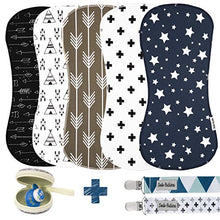Load image into Gallery viewer, Baby Burp Cloths Pack of 5 by Dodo Babies + 2 Pacifier Clips + Pacifier Case, Premium Quality Unisex Boy or Girls Soft and Absorbent, Excellent Baby Shower/Registry Gift
