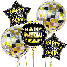 Load image into Gallery viewer, Large, New Years Balloons 2023 - 22 Inch Disco Balloons | Foil Happy New Year Balloons | 70s Disco Theme Happy New Year Decorations 2023 | New Years Eve Party Supplies 2023 | NYE Decorations 2023
