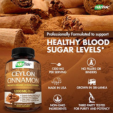 Load image into Gallery viewer, NutriFlair Ceylon Cinnamon (Made with Organic Ceylon Cinnamon) 1200mg per Serving, 120 Capsules - Healthy Blood Sugar Support, Joint Support, Anti-inflammatory &amp; Antioxidant - True Sri Lanka Cinnamon
