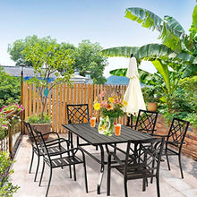 Load image into Gallery viewer, SUNCROWN 7-Piece Outdoor Wrought Iron Chairs and Table Patio Dining Furniture Set - 6 Stackable Metal Chairs and 1 Rectangular Steel Slat Bistro Table with 1.57" Umbrella Hole for Garden Backyard Deck
