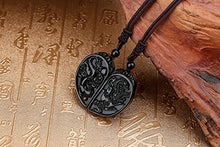 Load image into Gallery viewer, COAI His and Hers Dragon and Phoenix Black Obsidian Stone Pendant Necklace for Couples

