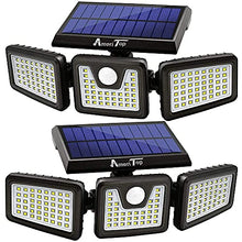 Load image into Gallery viewer, Bundle - 2 Pack Black LED Solar Motion Sensor Lights &amp; 2 Pack White LED Solar Motion Sensor Lights; 128 LED 800LM, 3 Adjustable Heads, 270° Wide Angle Illumination, IP65 Waterproof
