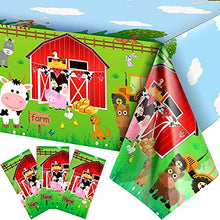 Load image into Gallery viewer, 3 Pieces Farm Animals Party Tablecloth Farmhouse Disposable Plastic Table Cover Barnyard Farm Animal Theme Party Decorations for Picnics Baby Shower Boys Girls Birthday Party Supplies, 108 x 54 Inch
