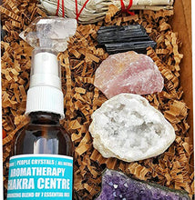 Load image into Gallery viewer, Premium Healing Crystals Full Gift Set/Includes 7 Chakra tumbles, Crystal Pendulum, Amethyst Cluster, Raw Rose Quartz, and Crystal Point/Bohemian Meditation Kit
