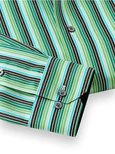 Load image into Gallery viewer, Paul Fredrick Men's Classic Fit Non-Iron Cotton Stripe Dress Shirt Black/Green 20.0/37 DWS001B
