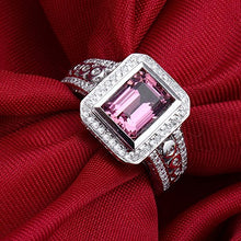Load image into Gallery viewer, Beyond jewelry Fashion Solid 14K White Gold Natural Emerald Cut 6x8mm Pink Tourmaline Diamond Ring
