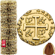 Load image into Gallery viewer, Metal Pirate Coins - 35 Gold Treasure Coin Set, Metal Replica Spanish Doubloons for Board Games, Tokens, Toys, Cosplay - Realistic Money Imitation, Pirate Treasure Chest - Medium Size 7/8 inch
