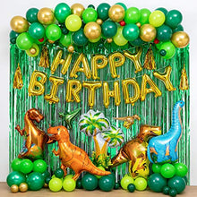 Load image into Gallery viewer, Dinosaur Birthday Party Decorations&amp;Balloons Arch Garland Kit(Gold,Green),Dinosaurs Balloons,Happy Birthday Balloons,Curtains,for Dino Themed Kid's Party,Shower,Celebration.
