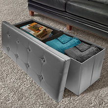 Load image into Gallery viewer, Sorbus Storage Bench Chest – Collapsible/Folding Bench Ottoman with Cover – Perfect Hope Chest, Pouffe Ottoman, Coffee Table, Seat, Foot Rest, and More – Contemporary Faux Leather, Large (Gray)
