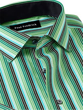 Load image into Gallery viewer, Paul Fredrick Men's Classic Fit Non-Iron Cotton Stripe Dress Shirt Black/Green 20.0/37 DWS001B
