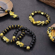 Load image into Gallery viewer, YADOCA 4 Pcs Feng Shui Bracelets Necklace Set for Men Women Black Obsidian Wealth Bracelets Good Lucky Pi Xiu Bracelets 10mm Bead Adjustable Elastic
