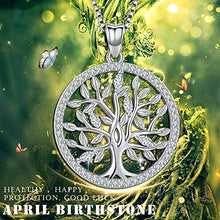 Load image into Gallery viewer, Birthstone-Necklace for Women, Solid Sterling Silver Family Tree-of-Life-Pendant, Crystal Gemstone Charm Jewelry, Birthday Gift for Mom Wife Girlfriend Grandma (April Birthstone)
