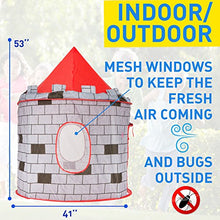Load image into Gallery viewer, Kiddey Knight's Castle Kids Play Tent -Indoor &amp; Outdoor Children's Playhouse -- Durable &amp; Portable with Free Carrying Bag – “Bonus” Shield and Sword Set - Makes for Boys &amp; Girls
