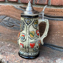 Load image into Gallery viewer, Beer Stein Engraved Edelweiss Germany Coats of Arms Lidded Beer Mug by E.H.G. | 0.7 Liter
