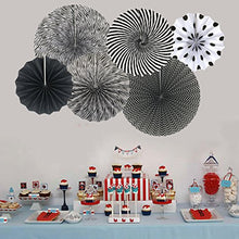 Load image into Gallery viewer, Party Hanging Paper Fans Set, Black Round Pattern Paper Garlands Decoration for Birthday Wedding Graduation Events Accessories, Set of 6
